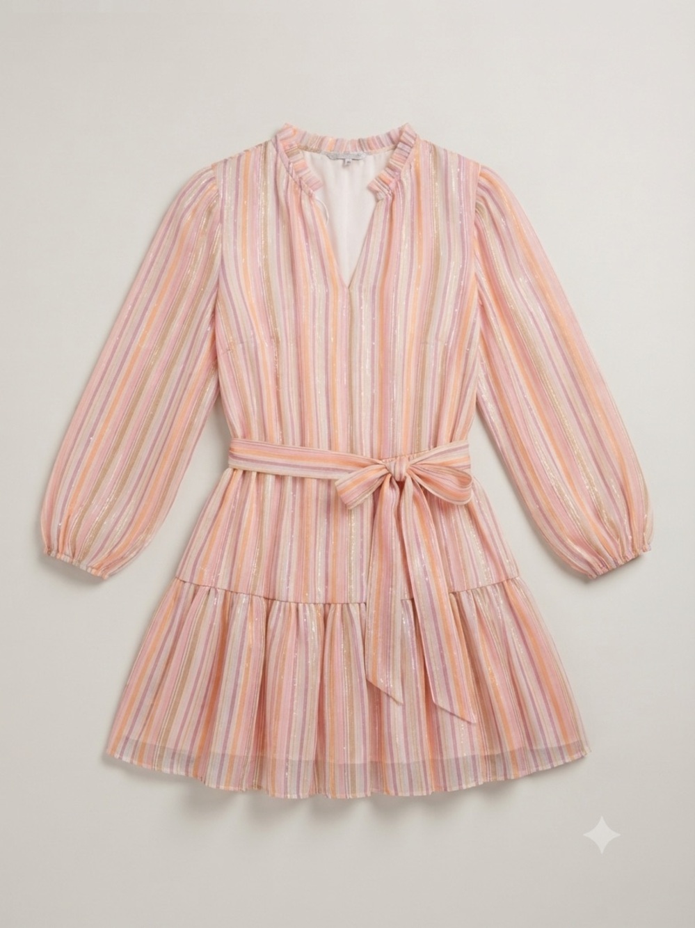 Ryegrass Striped Tiered Mini Dress Women's XXL Long Sleeve Belted Boho Summer